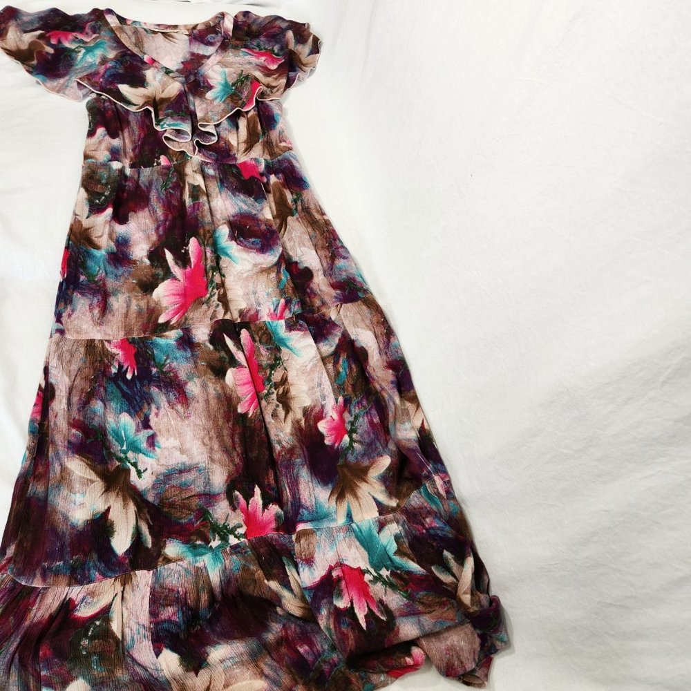 Tall Medium SOFT SURROUNDINGS Italian Dreams Tiered Dark Floral  Maxi Dress. - Picture 5 of 16